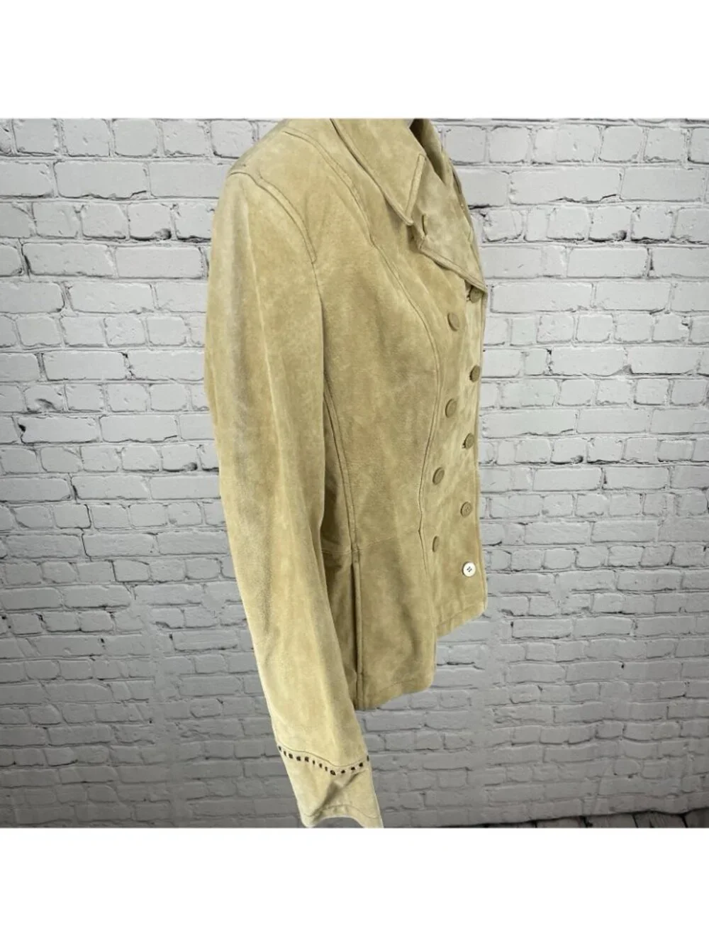 Colebrook Tan Genuine Suede Double Breasted Lined Collared Jacket Size Small S